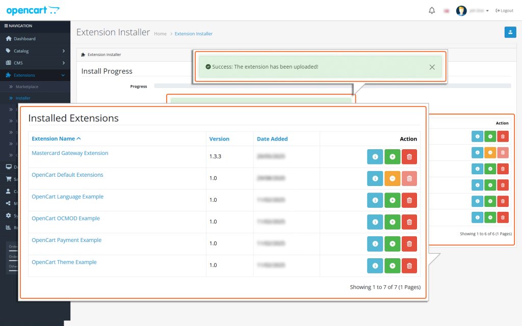 Successfully uploaded modules will appear on the Installer page.