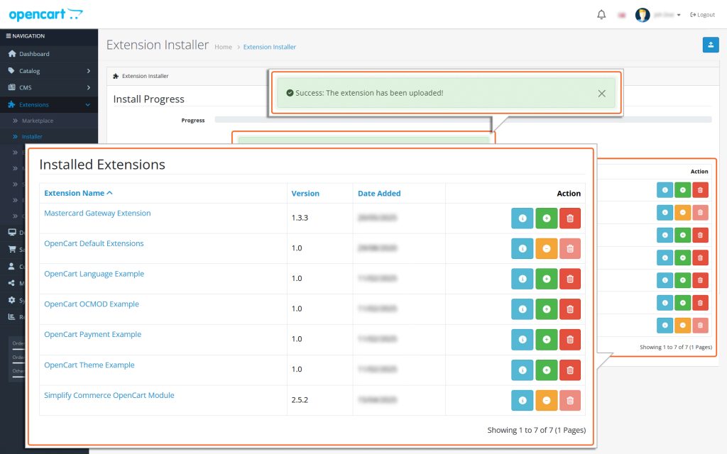 Successfully uploaded modules will appear on the Installer page.