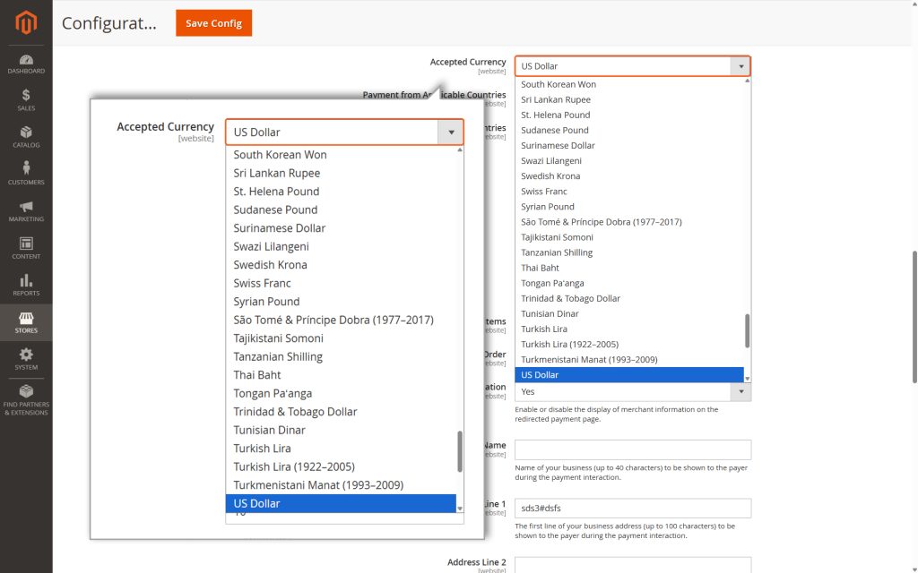 For Accepted Currency: Choose the currency you want to use as the base for your store.