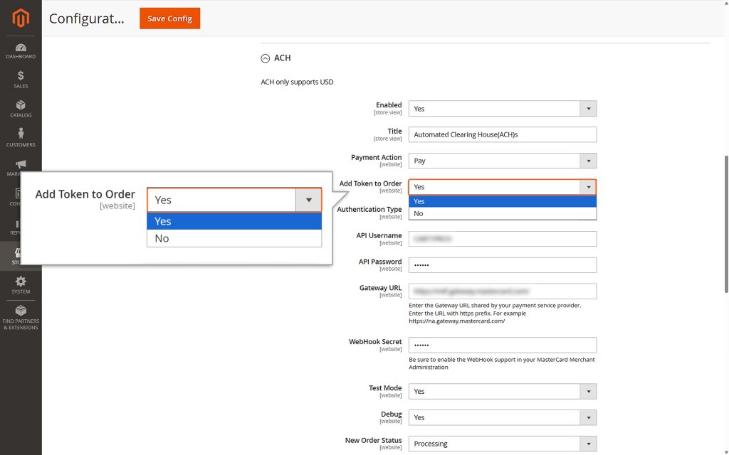 Choose “Yes” for the Add Token to Order option for the Payment token used during the transaction to be saved securely at the order level.