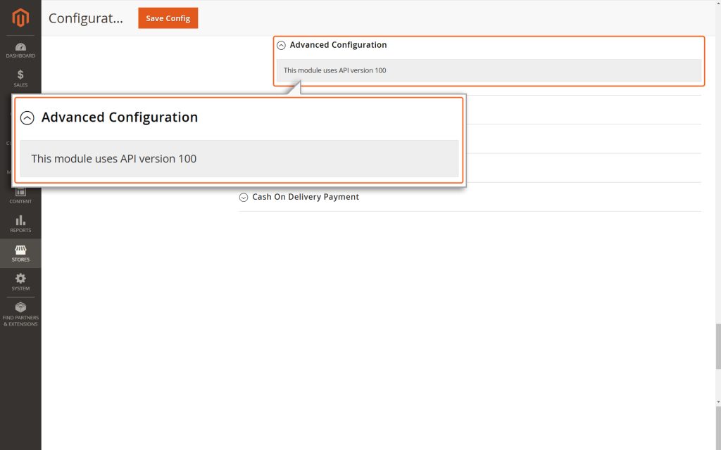 Advanced Configuration provides information about the current API version utilized by the Mastercard Gateway plugin.