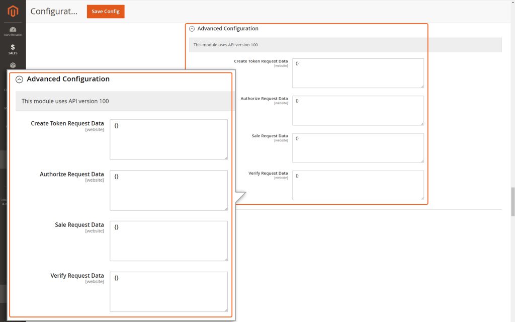 Advanced Configuration provides information about the current API version utilized by the Mastercard Gateway plugin. Additionally, there is a field available to Create Token Request Data, Authorize Request Data, Sale Request Data & Verify Request Data.