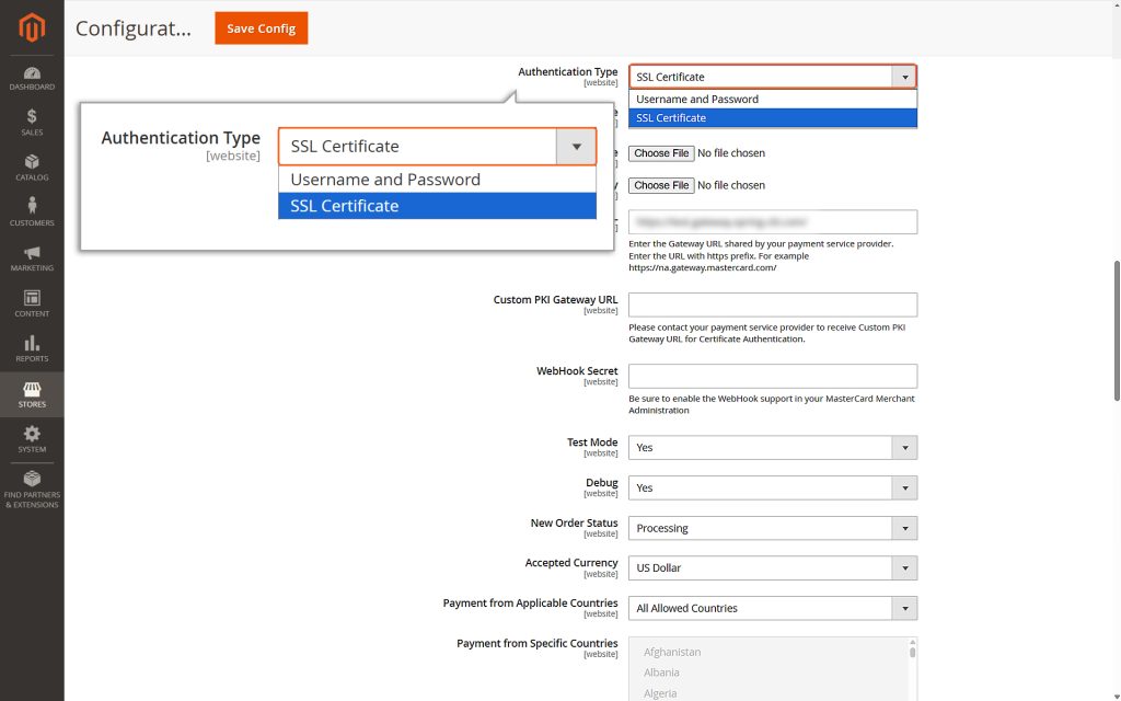 Choosing the preferred authentication method - SSL Certificate