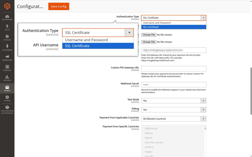 Choosing the preferred authentication method - SSL Certificate