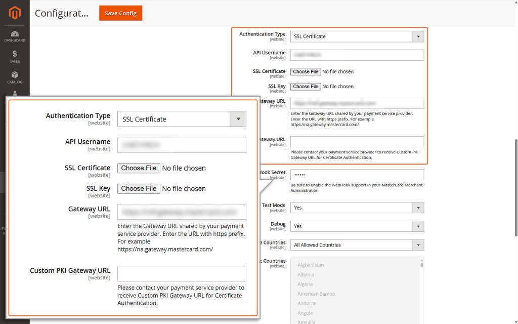 Enter API Username, Custom PKI Gateway URL and upload SSL Certificate & SSL Key when Authentication Type is selected as SSL Certificate.
