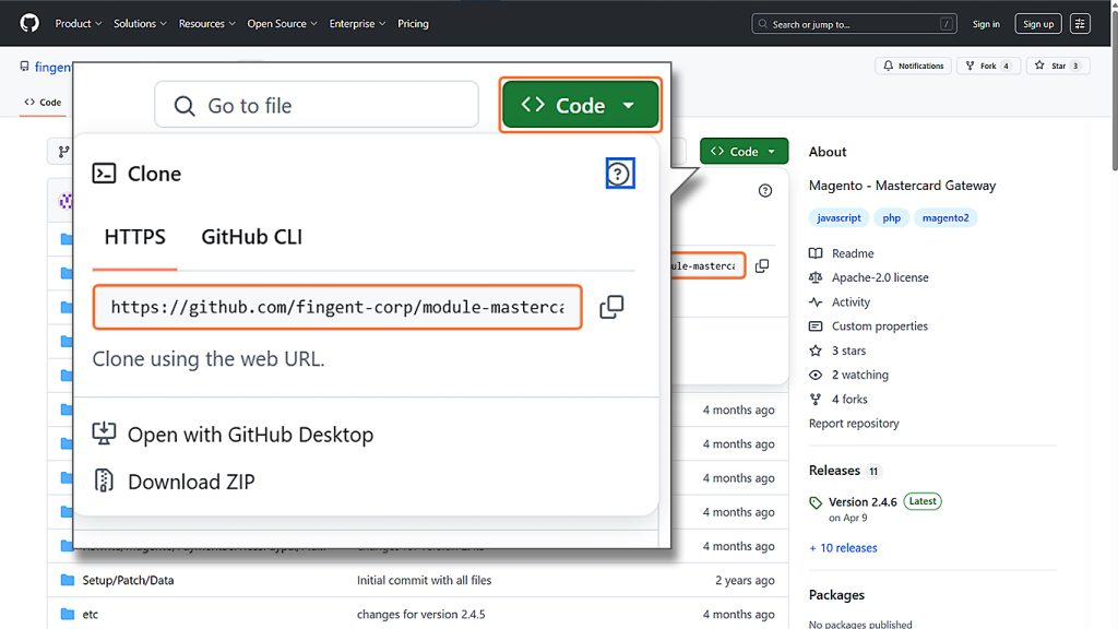 Find the ‘Code’ button to copy the clone link given inside the HTTPs textbox.