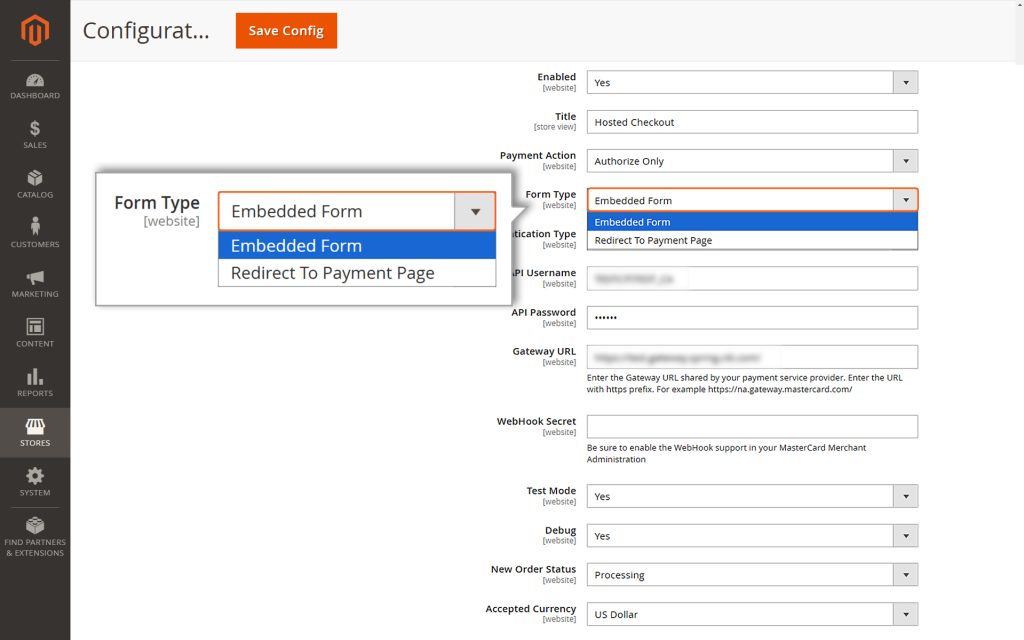 Choosing the Form Type - Embedded Form