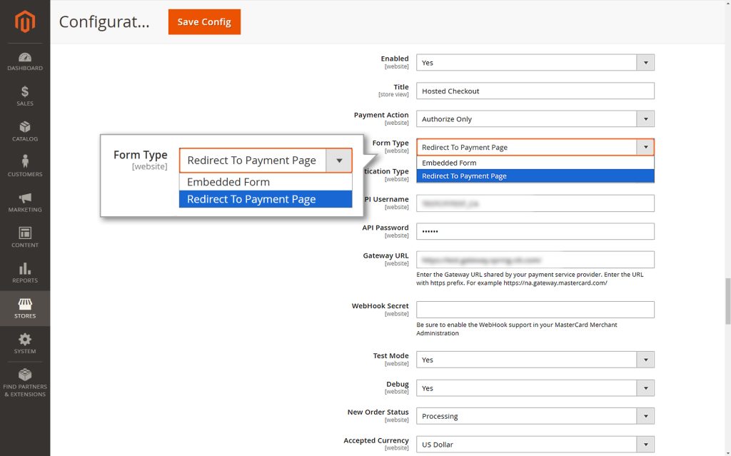 Choosing the Form Type - Redirect to Payment Page