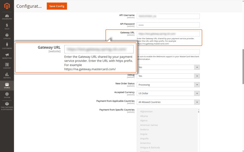 Enter the Gateway URL shared by your payment service provider.
