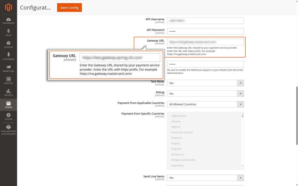 Enter the Gateway URL shared by your payment service provider.