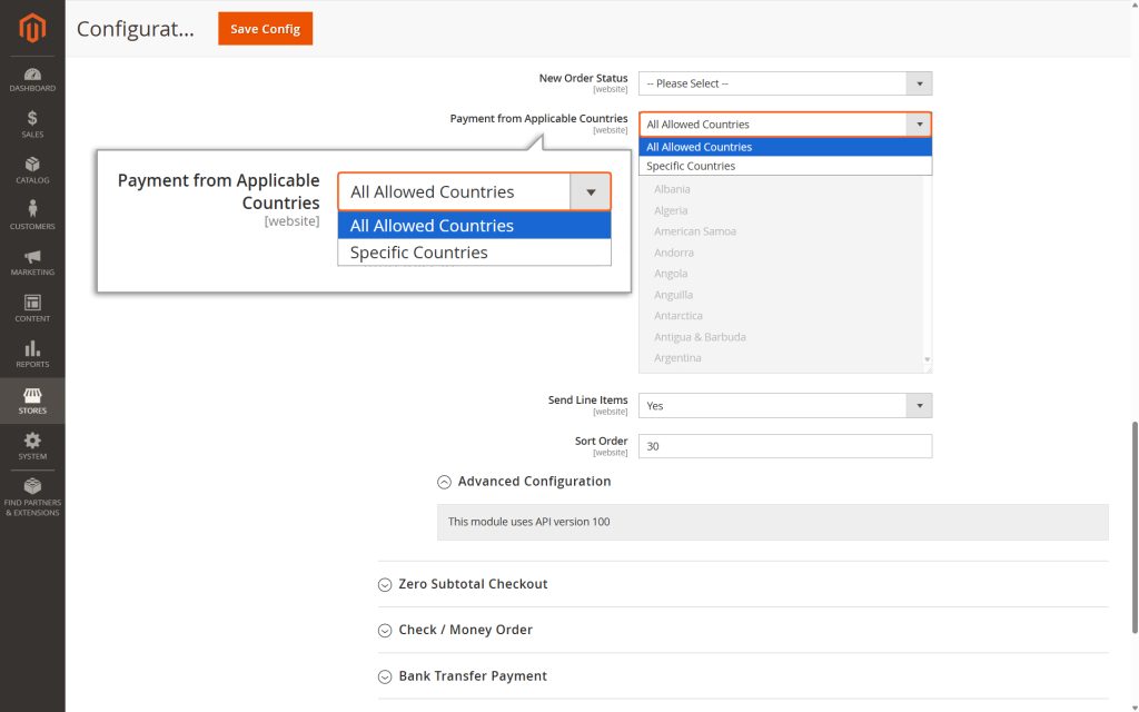 For Payment from Applicable Countries: Choose which countries the merchant wants to accept payments from.