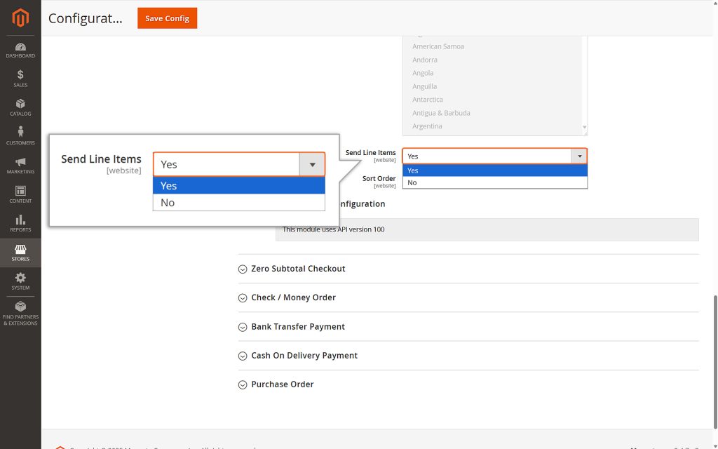 Select Yes for Send Line Items if you want to include detailed order information (like item names, quantities, and prices) in the transactions sent to the Mastercard Gateway.