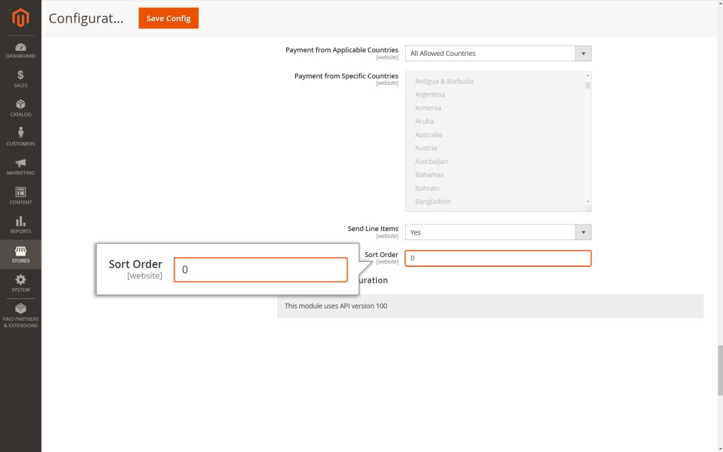 The Sort Order field controls the order in which this payment method appears to customers.