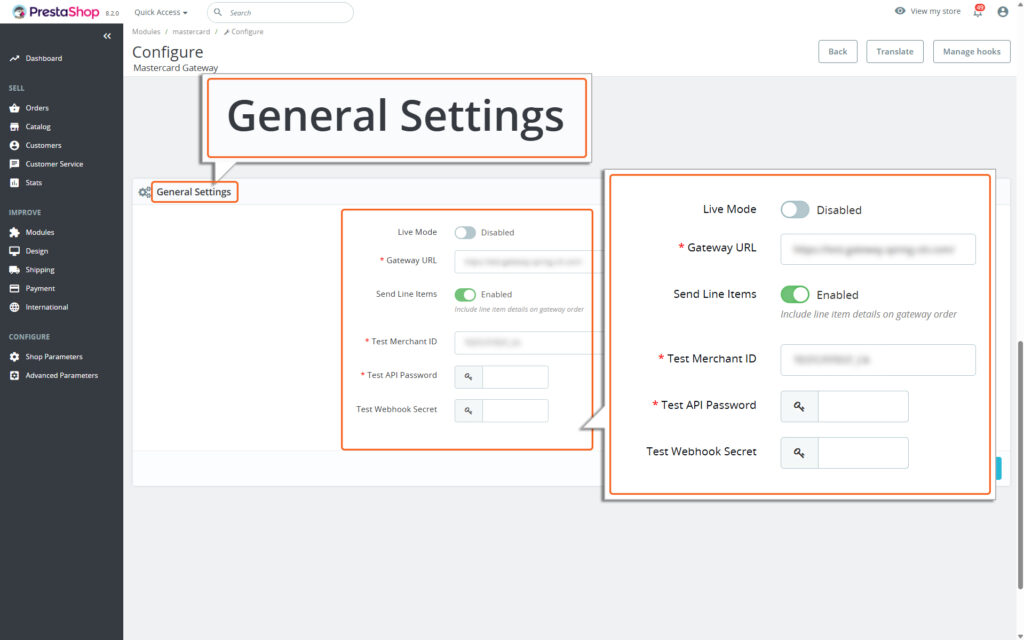Configuring the Gateway details in General Settings