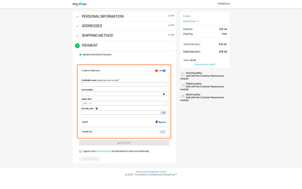 Embedded Checkout Form