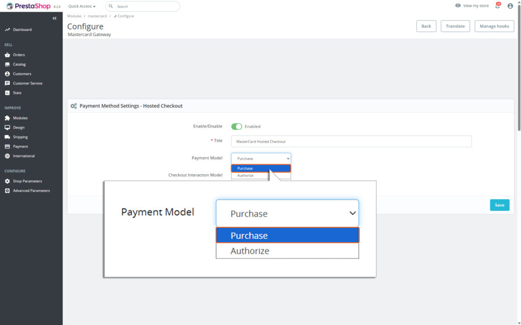 Highlighting Purchase option from Payment Model dropdown field