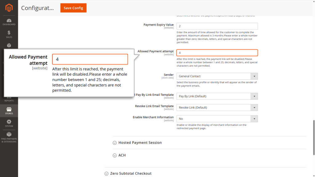 Specify the number of payment attempts allowed via the generated pay link