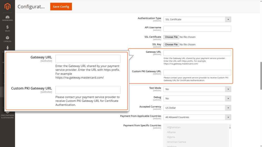 Enter the Gateway URL shared by your payment service provider.