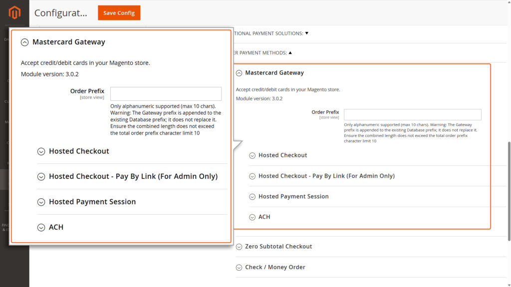 The three Integration options for Mastercard Gateway payment module are: Hosted Checkout, Hosted Payment Session & ACH.