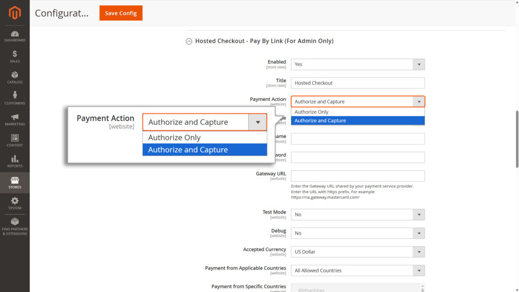 "Choosing the payment action -Authorize & Capture"