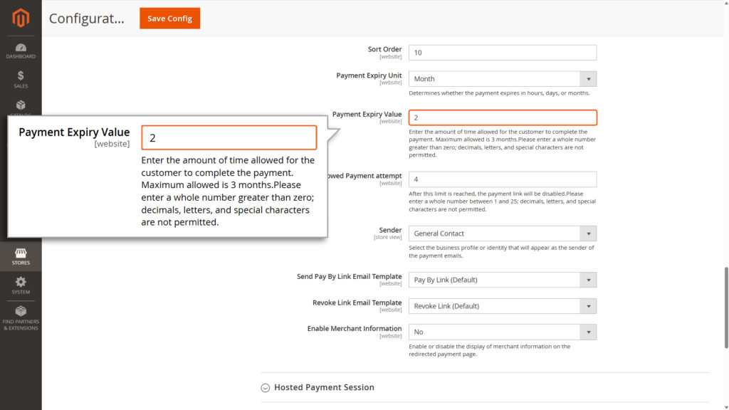 Image of payment expiry value field
