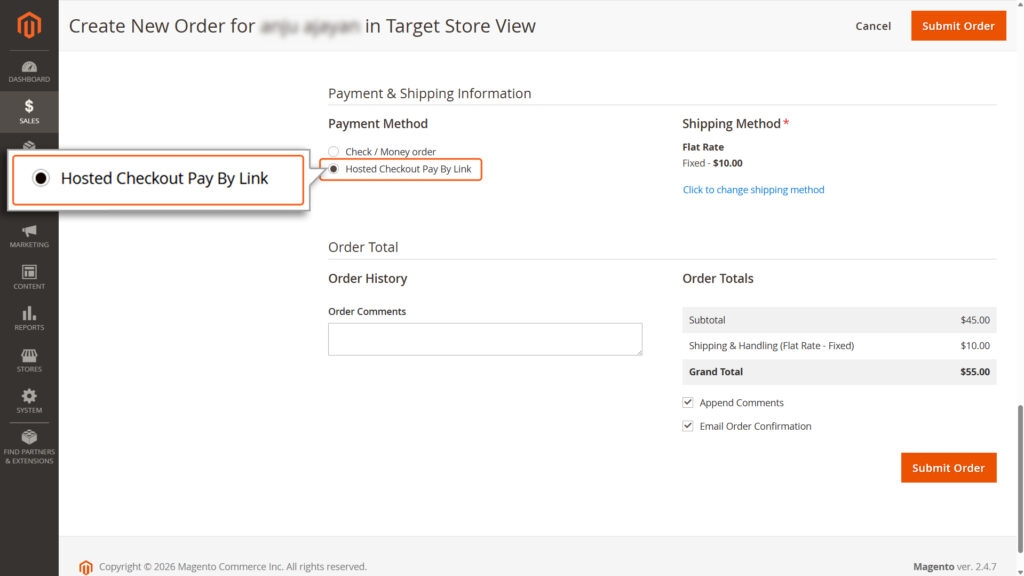Select Pay by Link as payment method