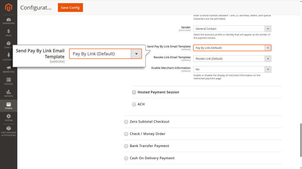 Pay By link’s generate email template selection