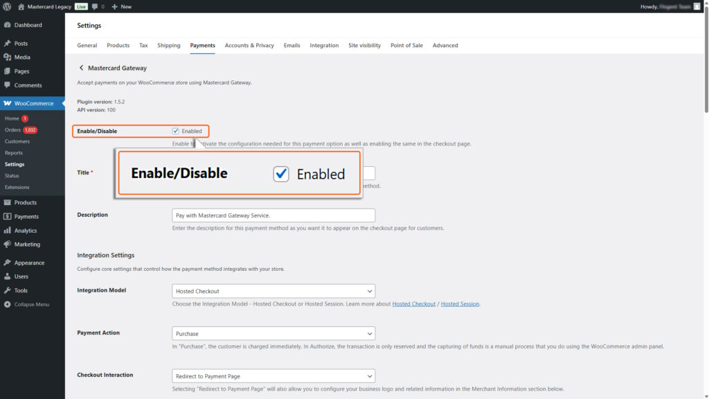 Enabling the “Mastercard Gateway Payment option"
