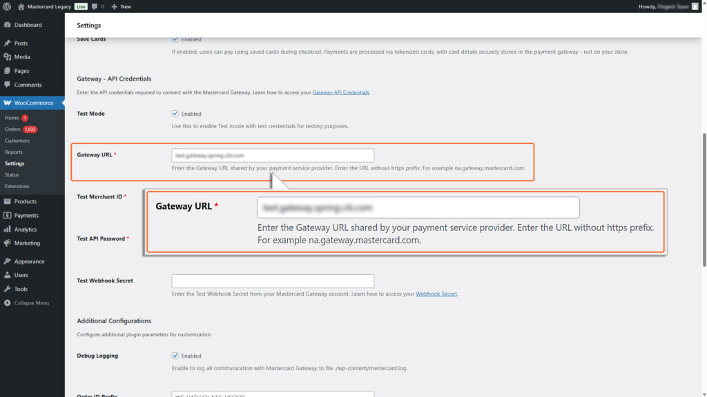 Image of Gateway URL field