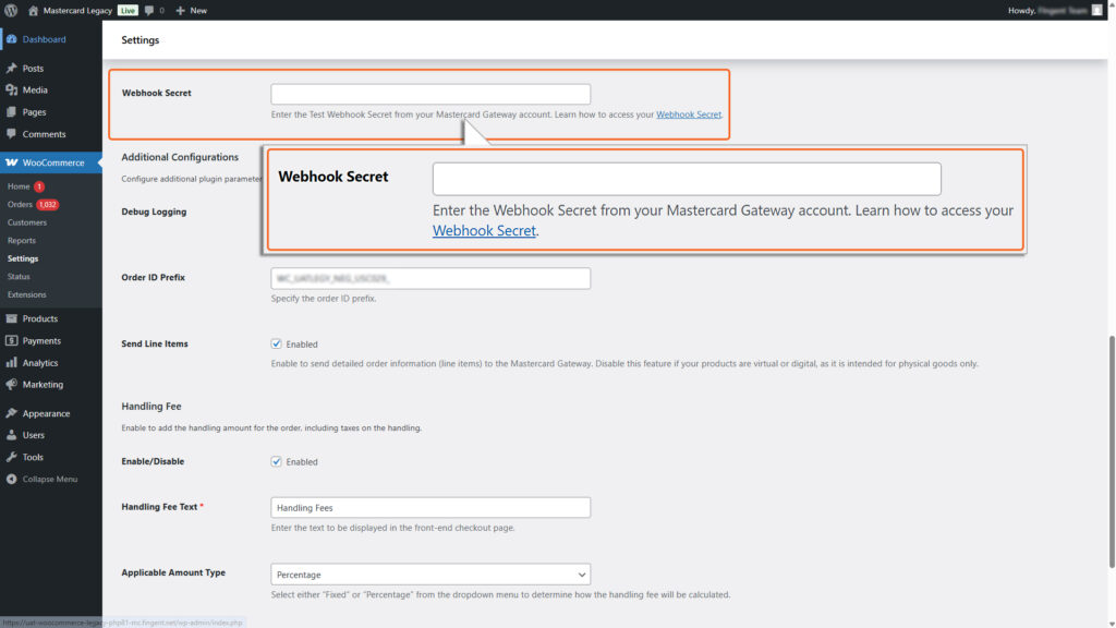 Image highlighting Webhook Secret field