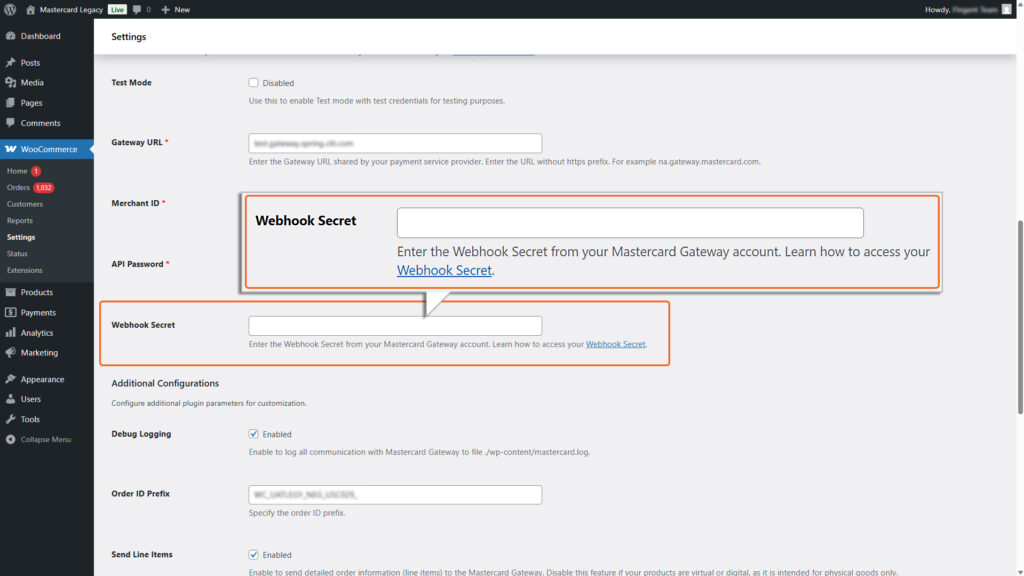 Image highlighting Webhook Secret field