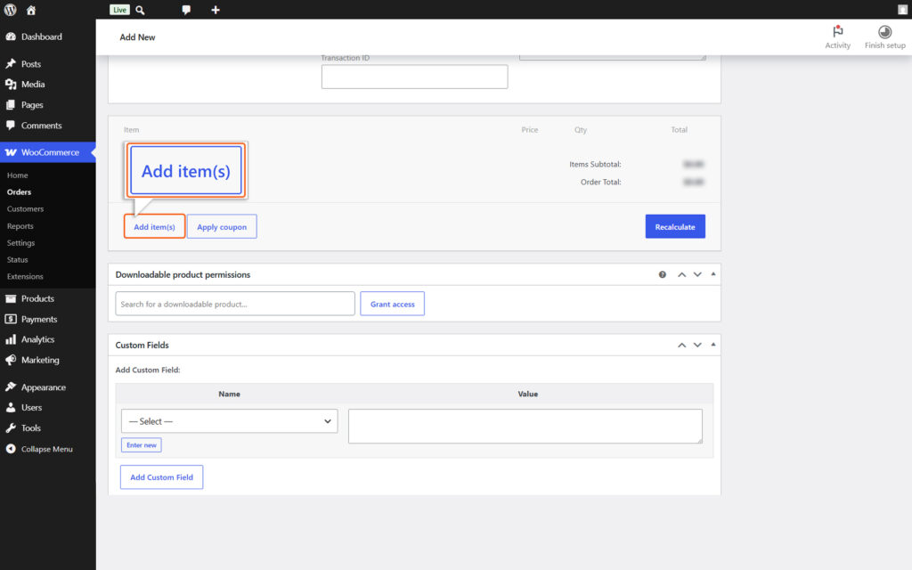 Image of Add Item Button