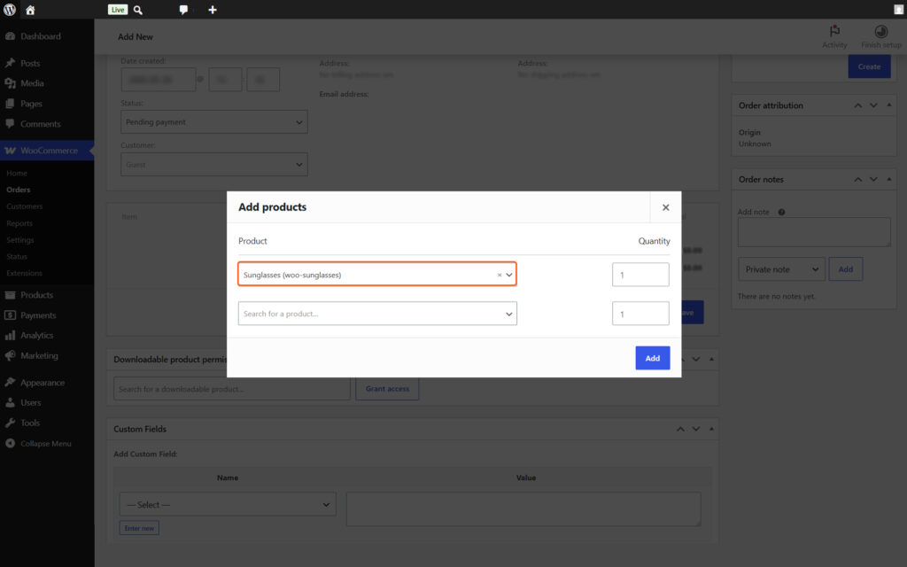 Image of Product selection & quantity update