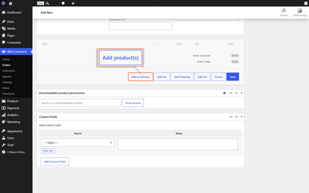 Image of Product adding section
