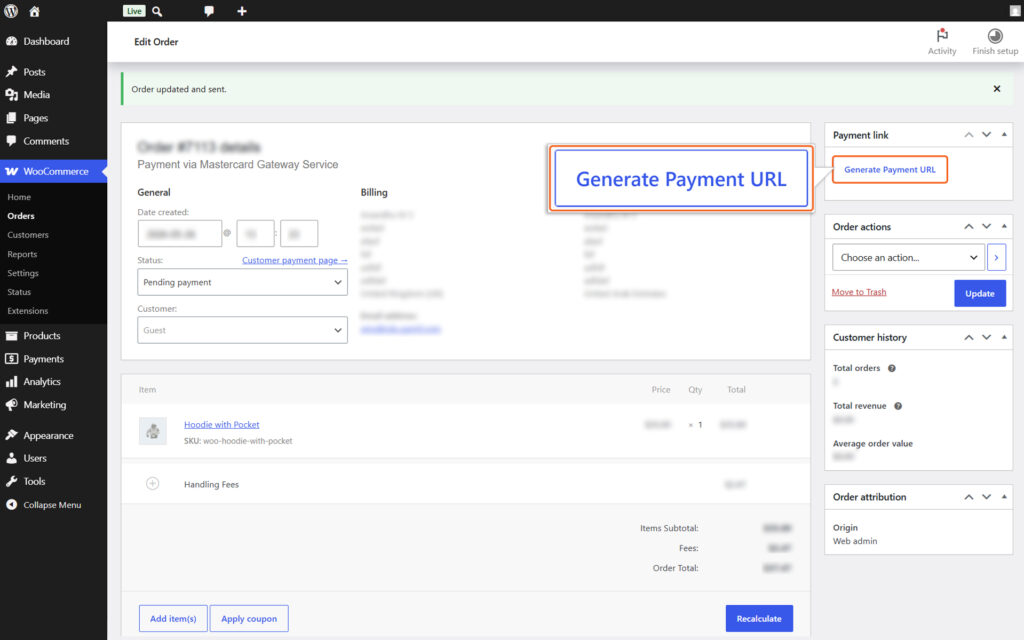 Image of Create Payment link button